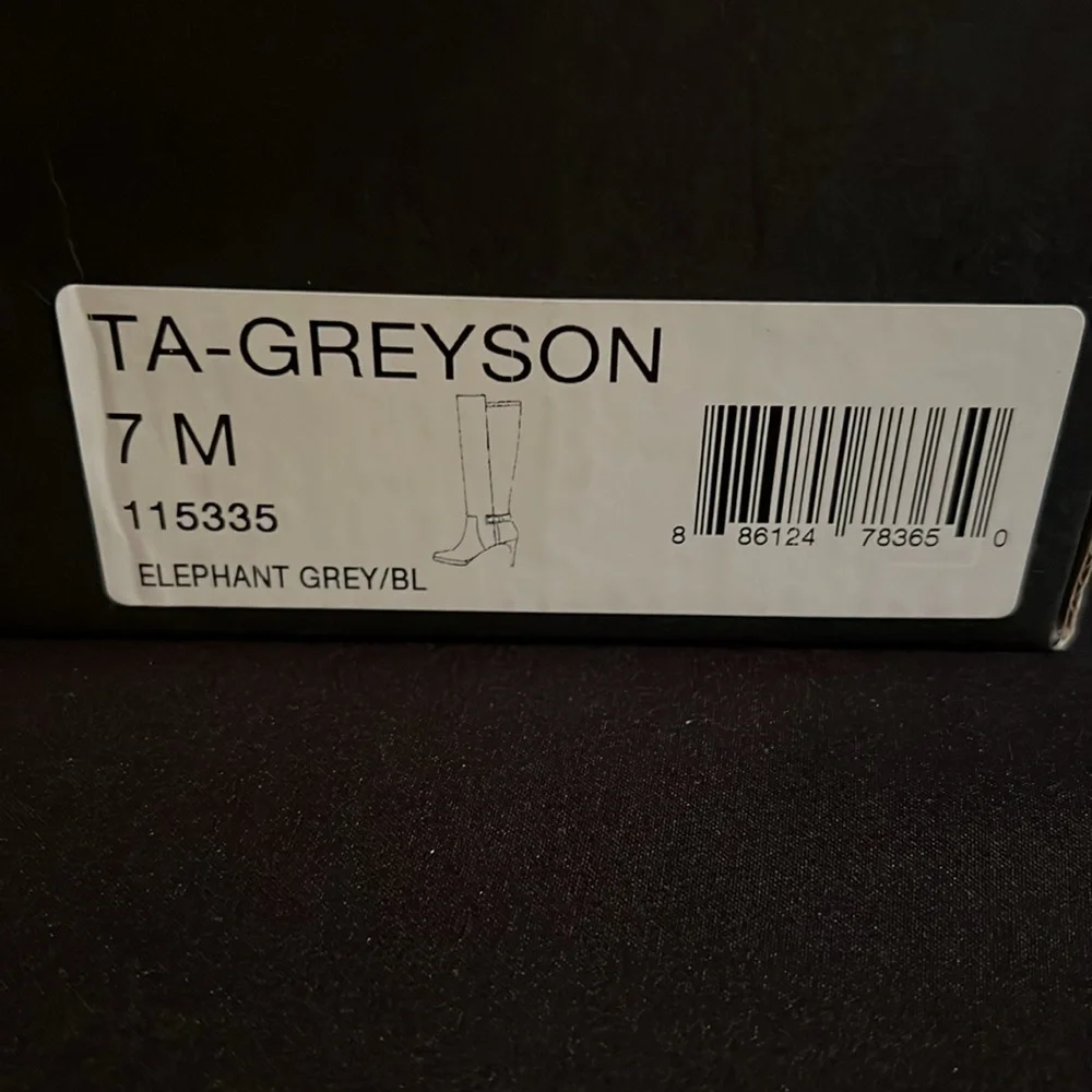 TAHARI Black & Grey Stretch High Heel Boots - size 7 - Picture 3 of 8